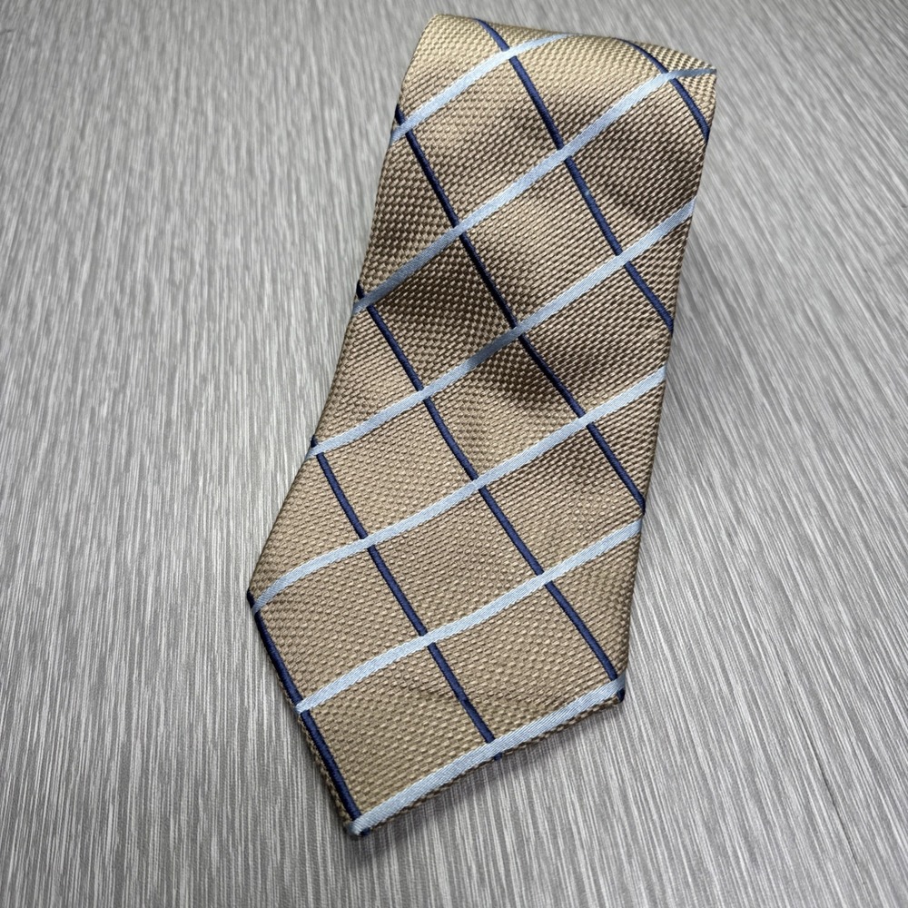 Donald J. Trump Signature Collection Silk Plaid‎ Tie Beige Blue Classic
